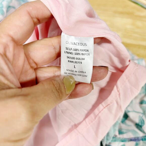 Olivaceous Womens Leaf Print V-Neck Tie Sleeve Pleated Fit & Flare Dress Large - Picture 6 of 10